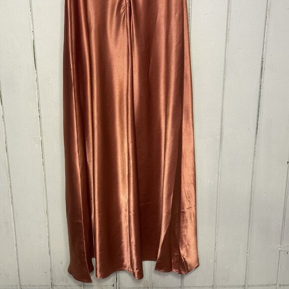 Birdy Grey Monica Size Medium Shiny Satin Terracotta Bridesmaids Maxi Dress NWT - Picture 10 of 12